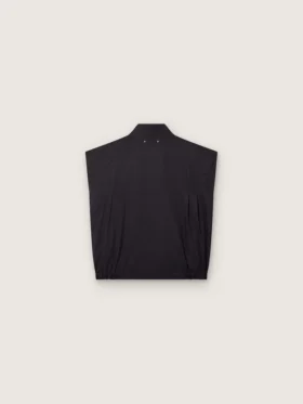 Chaleco para hombre en sarga de algodón azul oscuro con cremallera y etiqueta con estampado de bandera