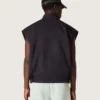 Chaleco para hombre en sarga de algodón azul oscuro con cremallera y etiqueta con estampado de bandera