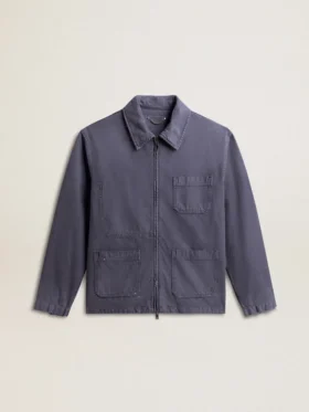 Chaqueta azul para hombre de algodón denim con acabado desgastado