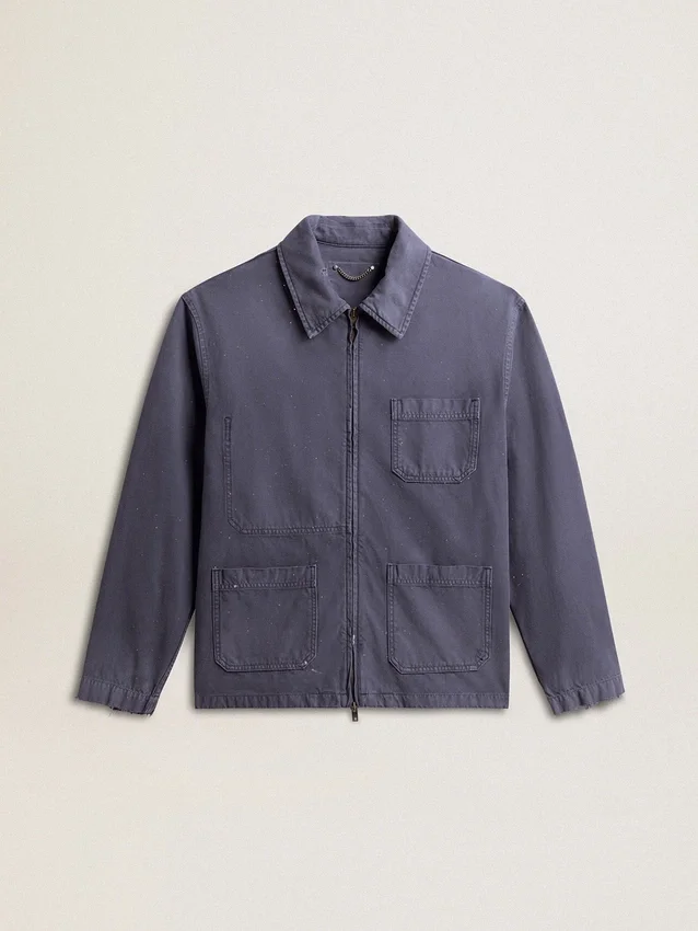 Chaqueta azul para hombre de algodón denim con acabado desgastado