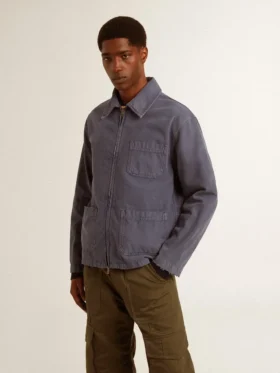 Chaqueta azul para hombre de algodón denim con acabado desgastado