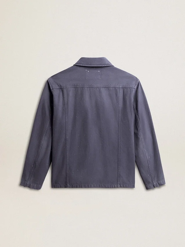 Chaqueta azul para hombre de algodón denim con acabado desgastado
