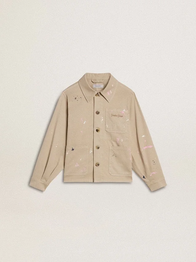 Chaqueta beige para niños con salpicaduras multicolores