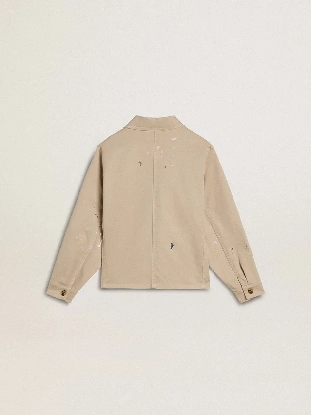 Chaqueta beige para niños con salpicaduras multicolores