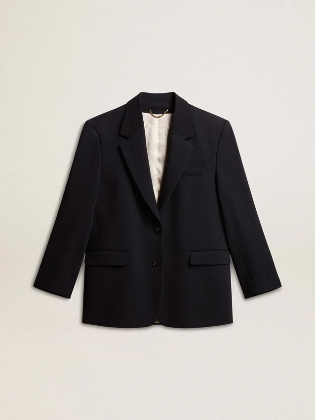 Chaqueta blazer de mezcla de lana azul oscuro para mujer