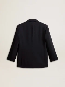 Chaqueta blazer de mezcla de lana azul oscuro para mujer