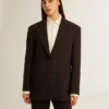 Chaqueta blazer de mezcla de lana azul oscuro para mujer