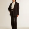 Chaqueta blazer de mezcla de lana azul oscuro para mujer