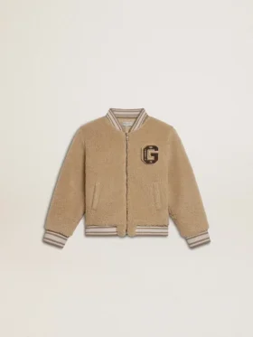 Chaqueta bomber de felpa beige para niños