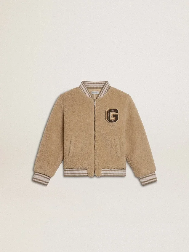 Chaqueta bomber de felpa beige para niños