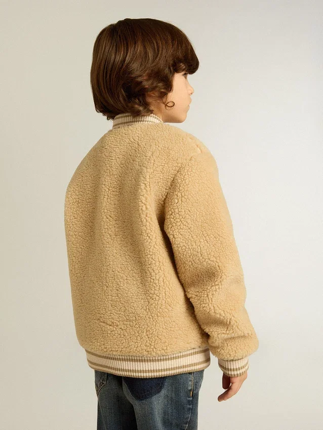 Chaqueta bomber de felpa beige para niños