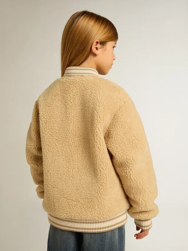 Chaqueta bomber de felpa beige para niños