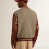 Chaqueta bomber de lana gris jaspeada con mangas de cuero