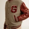 Chaqueta bomber de lana gris jaspeada con mangas de cuero