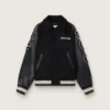 Chaqueta bomber de lana negra con parche