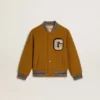 Chaqueta bomber de lana para niños en amarillo ocre con parche