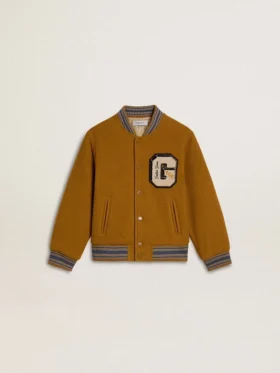 Chaqueta bomber de lana para niños en amarillo ocre con parche