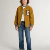 Chaqueta bomber de lana para niños en amarillo ocre con parche