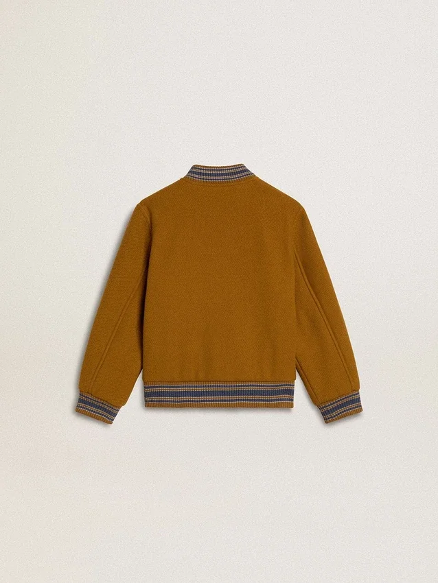 Chaqueta bomber de lana para niños en amarillo ocre con parche