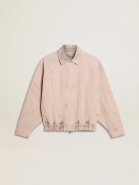 Chaqueta bomber de mezclilla teñida de rosa para mujer