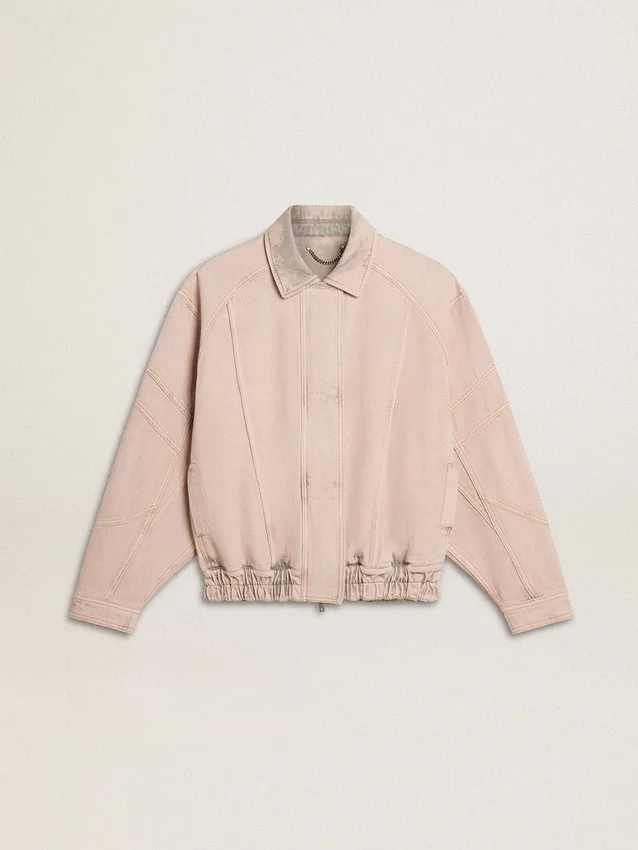 Chaqueta bomber de mezclilla teñida de rosa para mujer