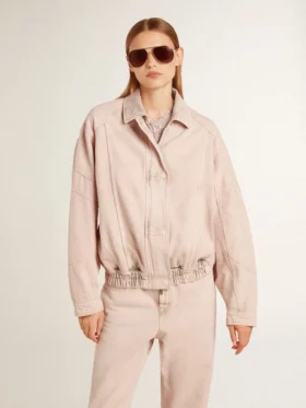 Chaqueta bomber de mezclilla teñida de rosa para mujer