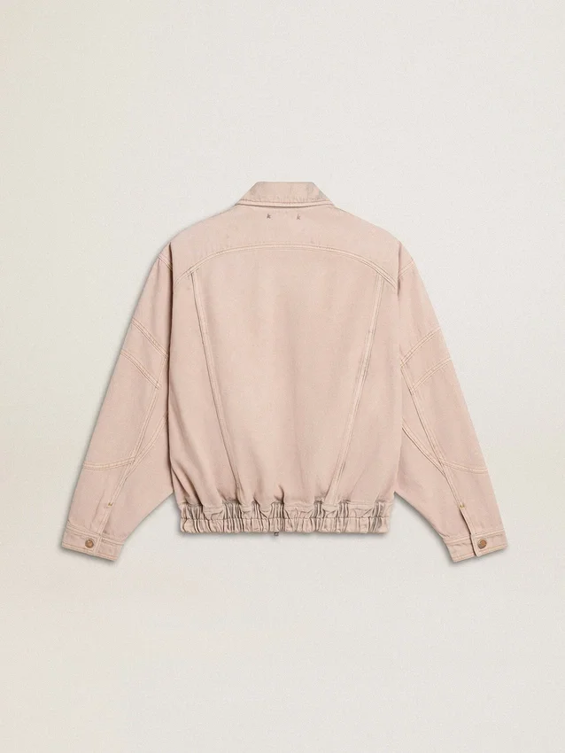 Chaqueta bomber de mezclilla teñida de rosa para mujer