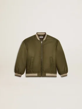 Chaqueta bomber de nylon verde militar para niños con letras en la espalda