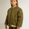 Chaqueta bomber de nylon verde militar para niños con letras en la espalda