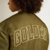 Chaqueta bomber de nylon verde militar para niños con letras en la espalda
