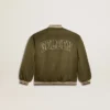 Chaqueta bomber de nylon verde militar para niños con letras en la espalda