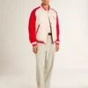 Chaqueta bomber en blanco desgastado y rojo con bordados