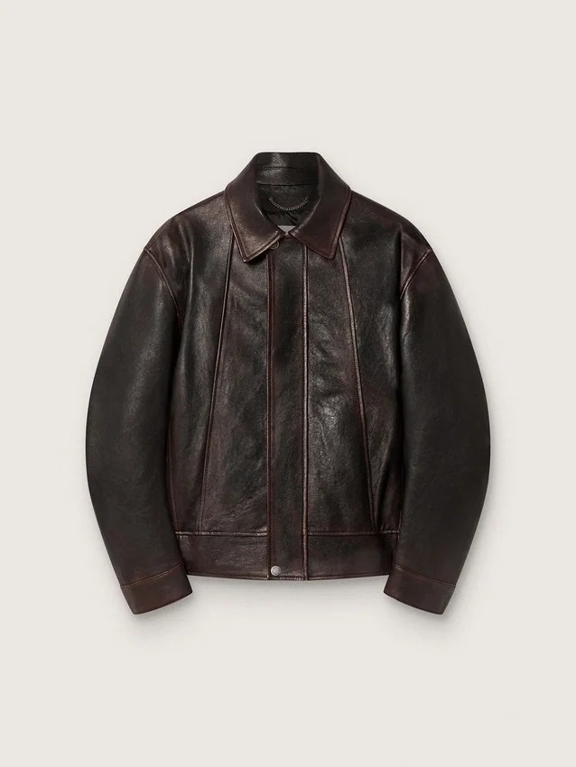 Chaqueta bomber para hombre en piel napa color burdeos