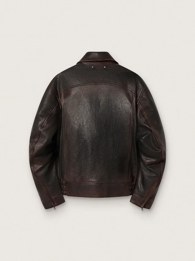 Chaqueta bomber para hombre en piel napa color burdeos