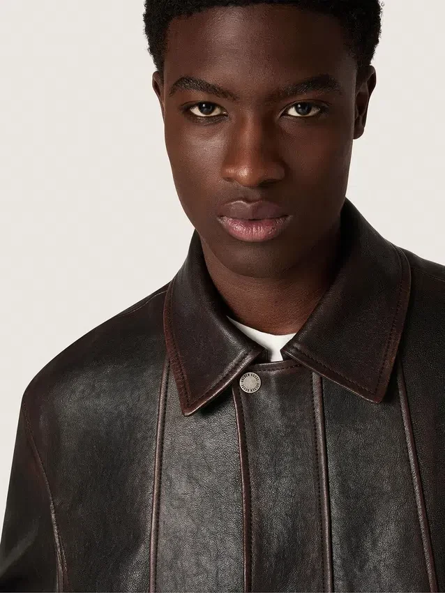 Chaqueta bomber para hombre en piel napa color burdeos