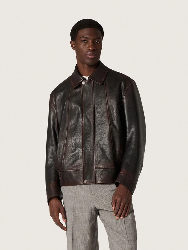 Chaqueta bomber para hombre en piel napa color burdeos