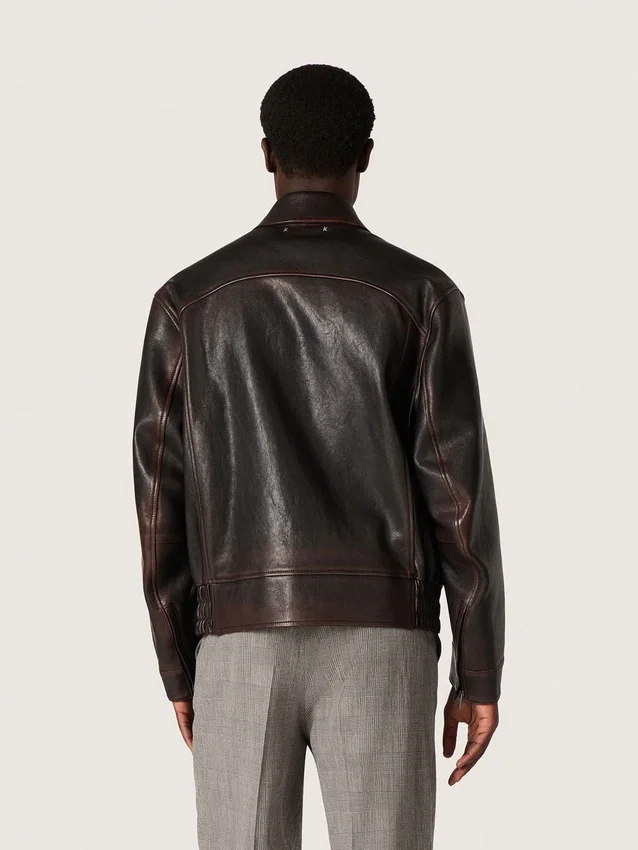 Chaqueta bomber para hombre en piel napa color burdeos