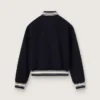 Chaqueta bomber para mujer de lana azul oscuro con detalles en blanco