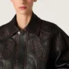 Chaqueta bomber para mujer en piel napa color burdeos oscuro con bordados florales