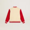 Chaqueta bomber para niños de algodón en color beige y rojo con bordado en el pecho