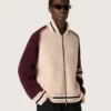 Chaqueta bomber unisex en tejido de punto jacquard blanco y burdeos