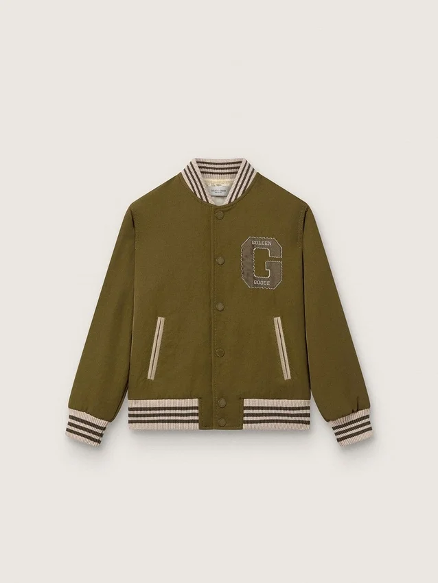 Chaqueta bomber unisex Journey en sarga de nailon verde militar con parche bordado
