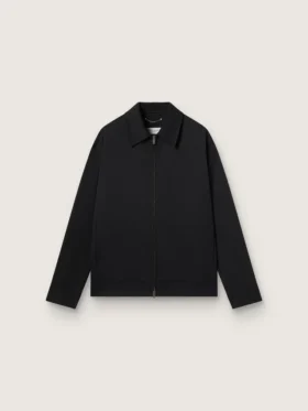 Chaqueta con cremallera para hombre en gabardina de lana negra