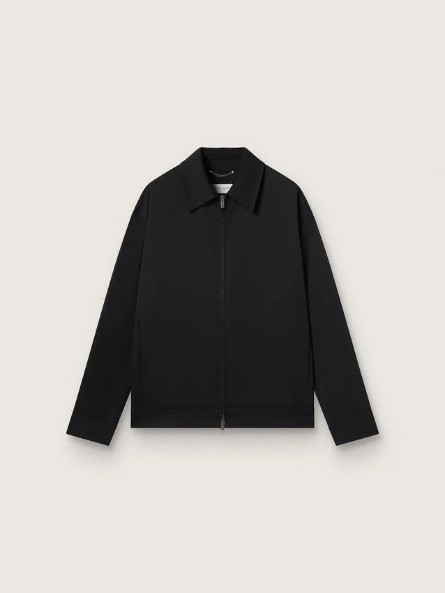Chaqueta con cremallera para hombre en gabardina de lana negra