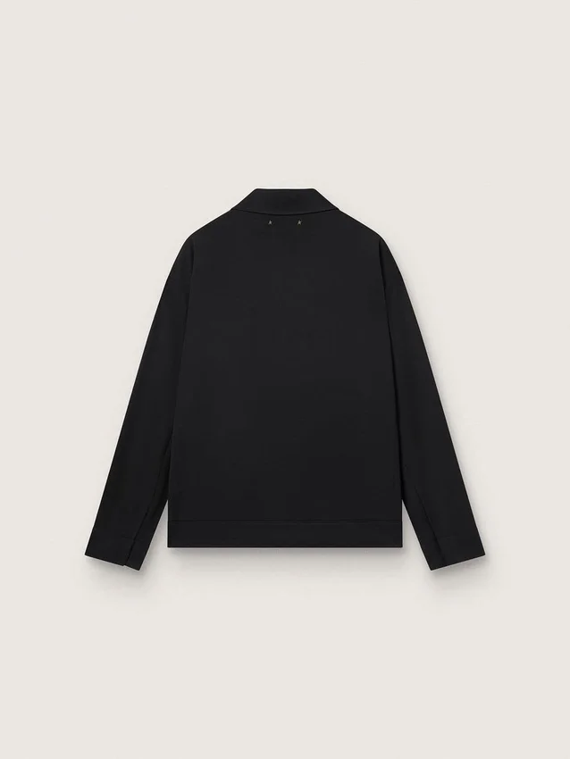 Chaqueta con cremallera para hombre en gabardina de lana negra