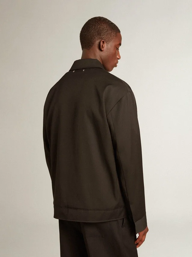 Chaqueta con cremallera para hombre en gabardina de lana negra