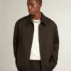 Chaqueta con cremallera para hombre en gabardina de lana negra