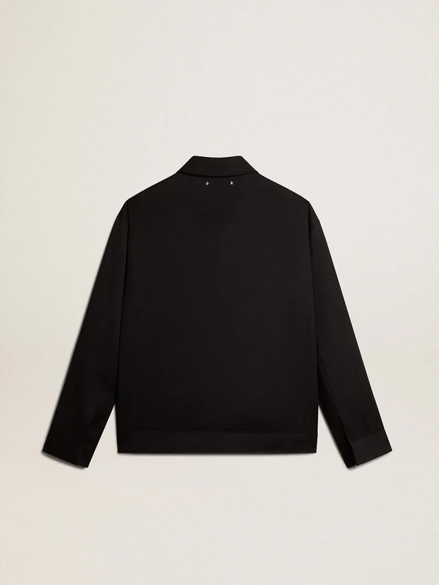Chaqueta con cremallera para hombre en gabardina de lana negra