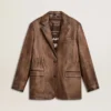 Chaqueta de cuero marrón para mujer