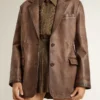 Chaqueta de cuero marrón para mujer